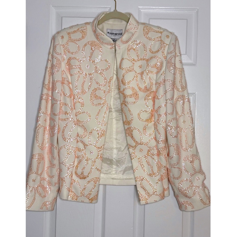 JOHN MEYER Cream‎ Pink Sequin Embellished Jacket Blazer Size 10